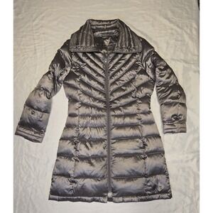 Bernardo Goosedown Womens Petite Medium Silver Gray Puffer Coat Jacket Packable